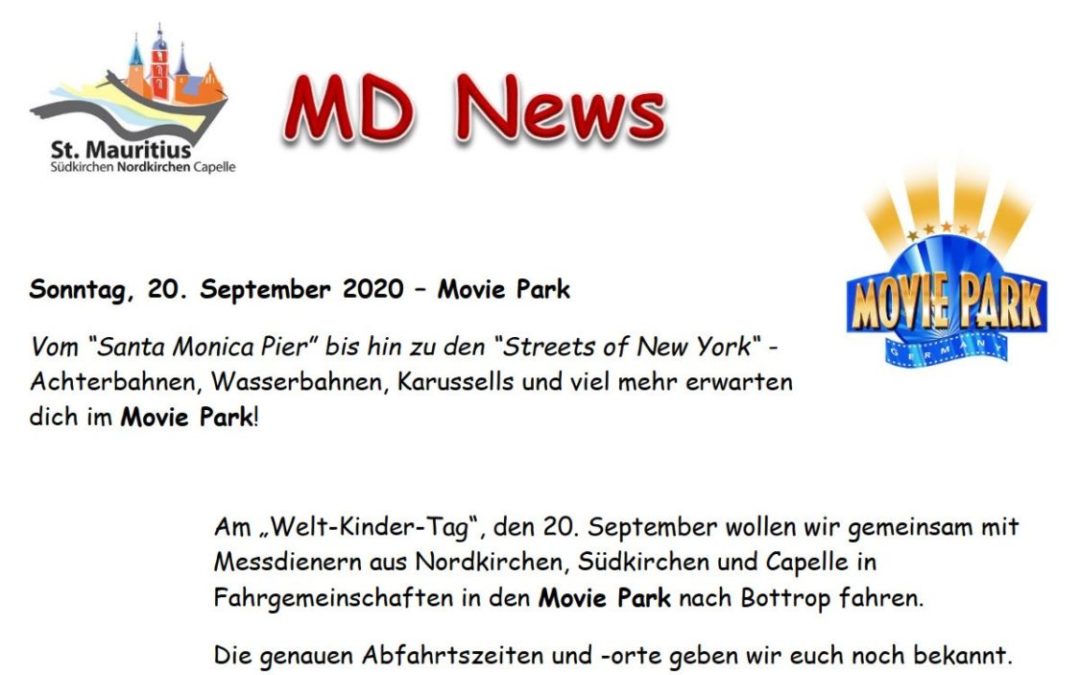 Messdiener News – Ausflug in den Moviepark